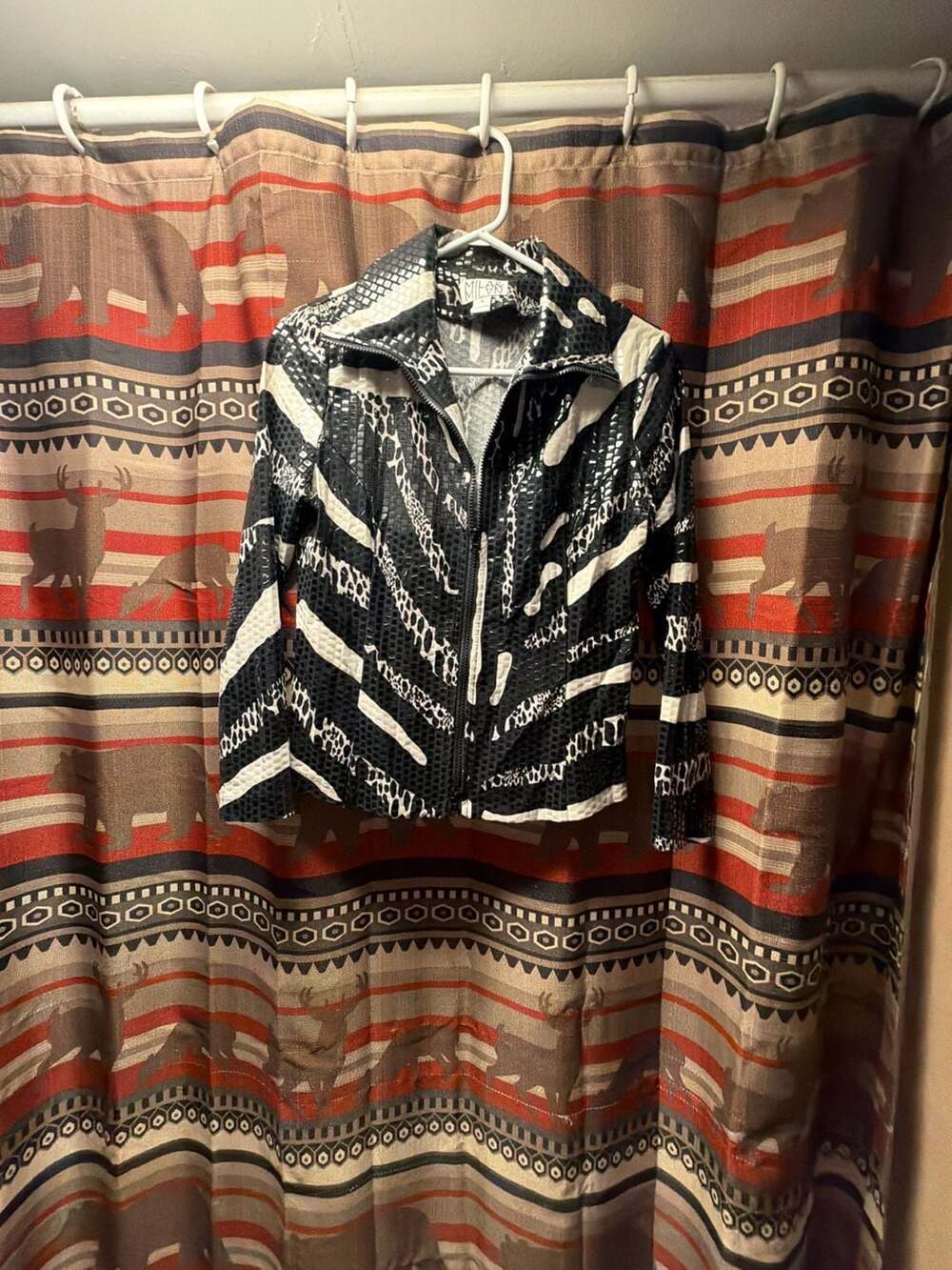 Mila & Milan Size S Black and White Animal Print Zip-Up Jacket